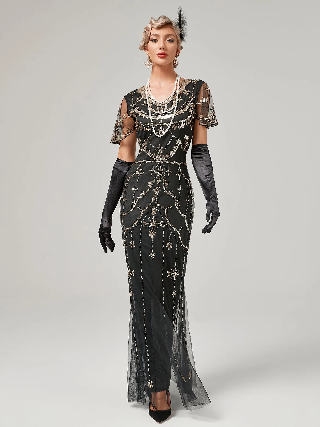 1920S Sequined Fringe Flapper Maxi Dress