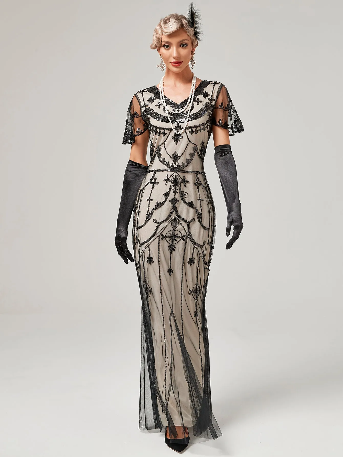 1920S Sequined Fringe Flapper Maxi Dress