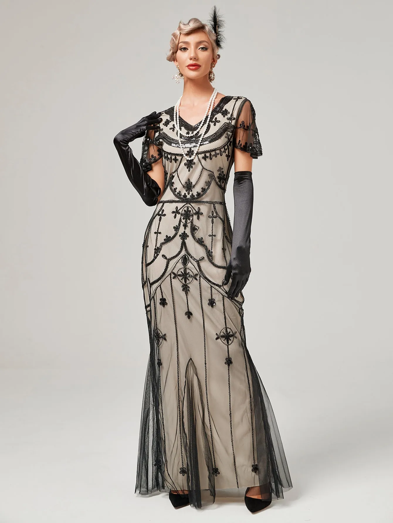 1920S Sequined Fringe Flapper Maxi Dress