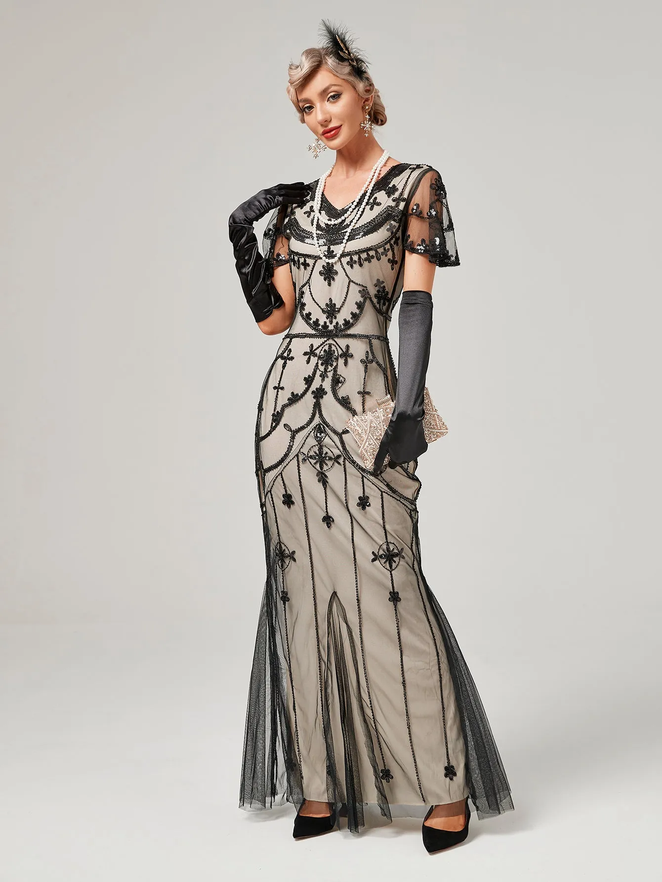 1920S Sequined Fringe Flapper Maxi Dress