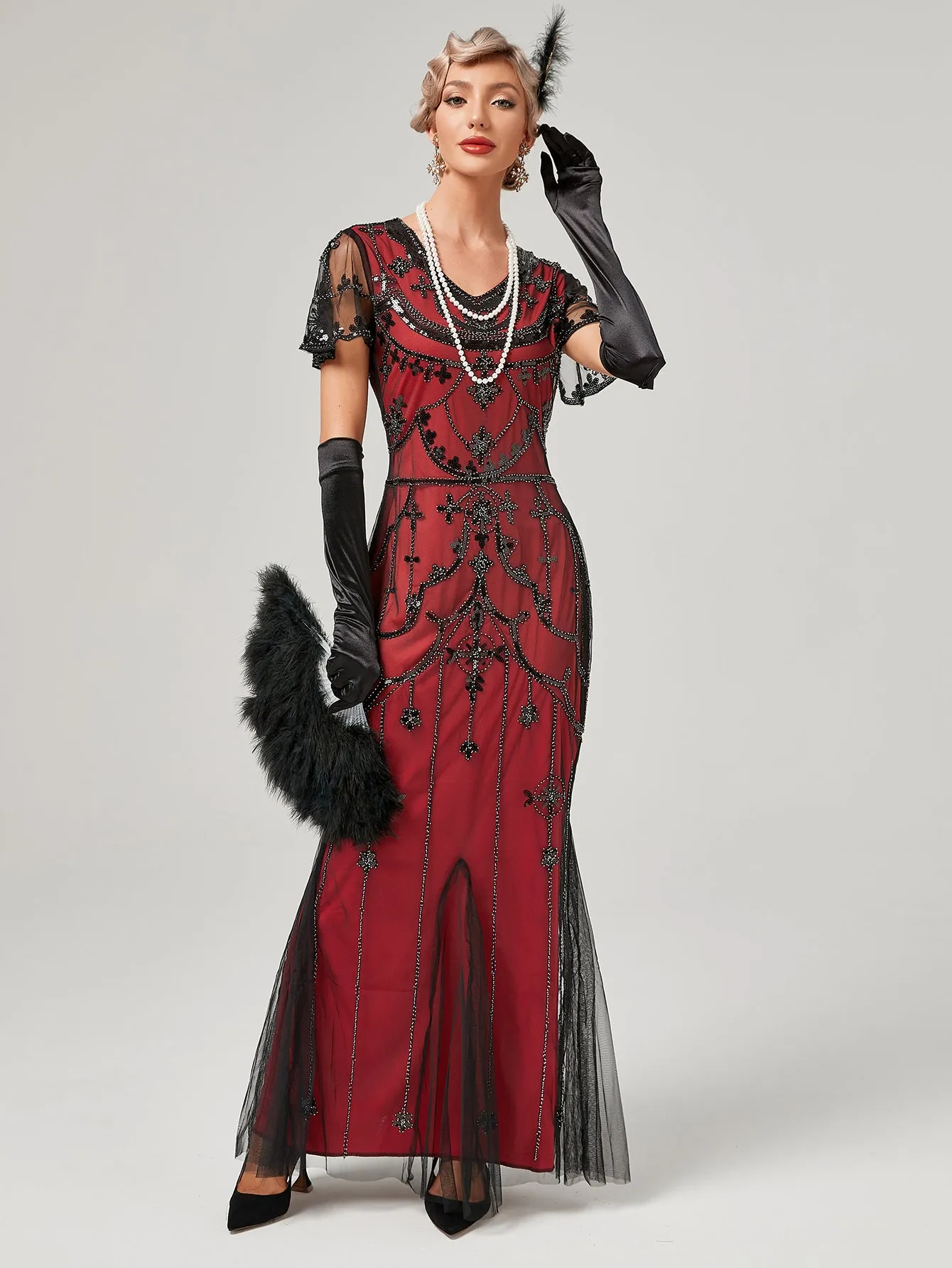 1920S Sequined Fringe Flapper Maxi Dress