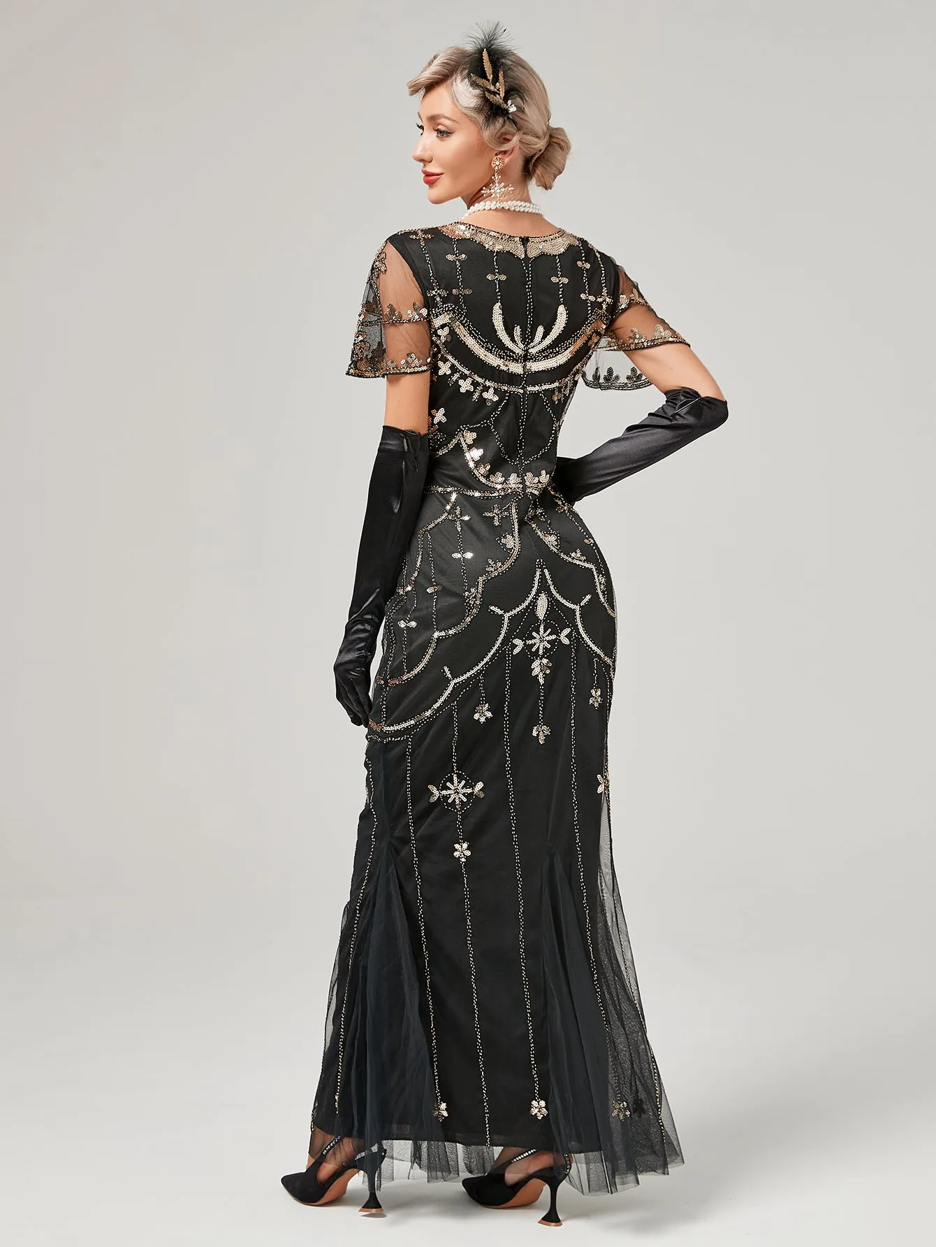 1920S Sequined Fringe Flapper Maxi Dress