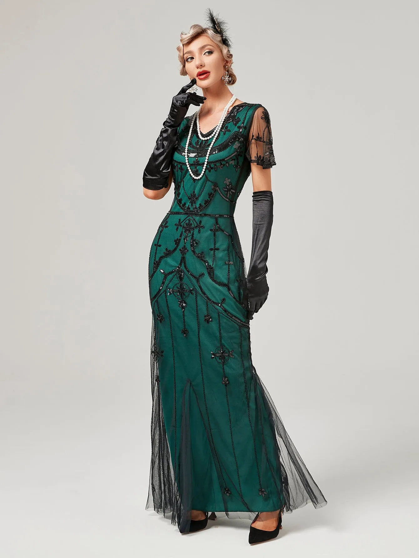 1920S Sequined Fringe Flapper Maxi Dress