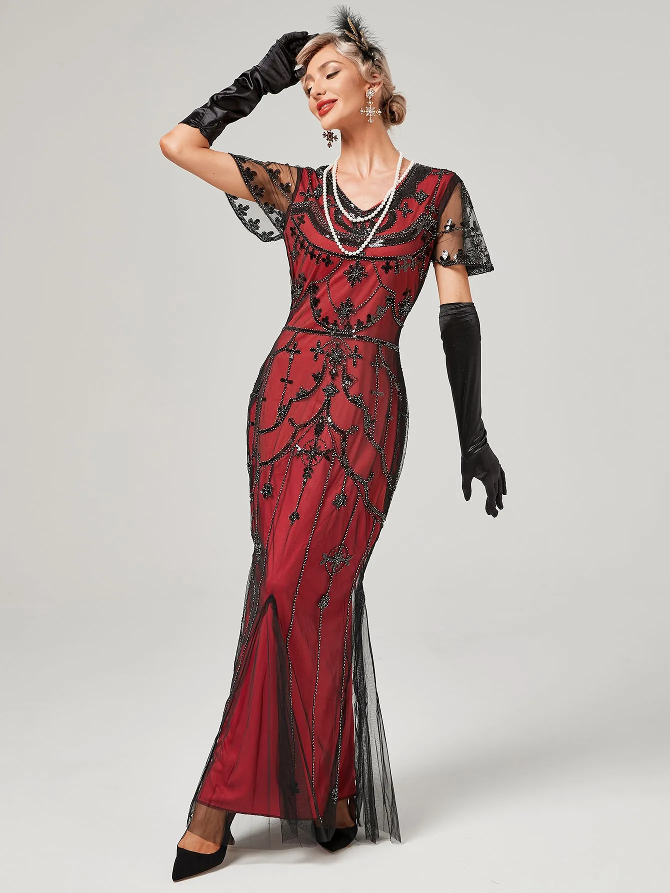 1920S Sequined Fringe Flapper Maxi Dress