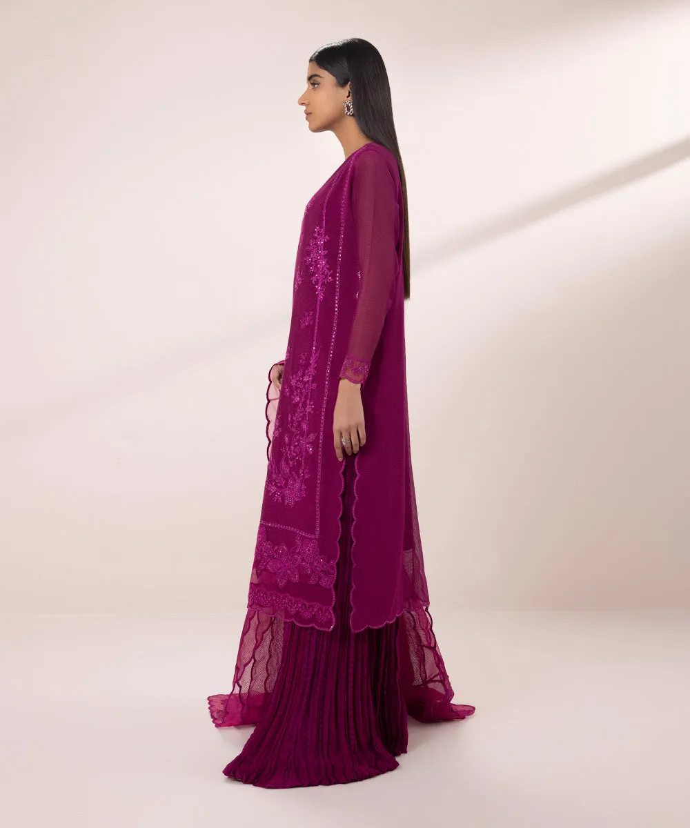 3 Piece - Embroidered Khaddi Net Suit