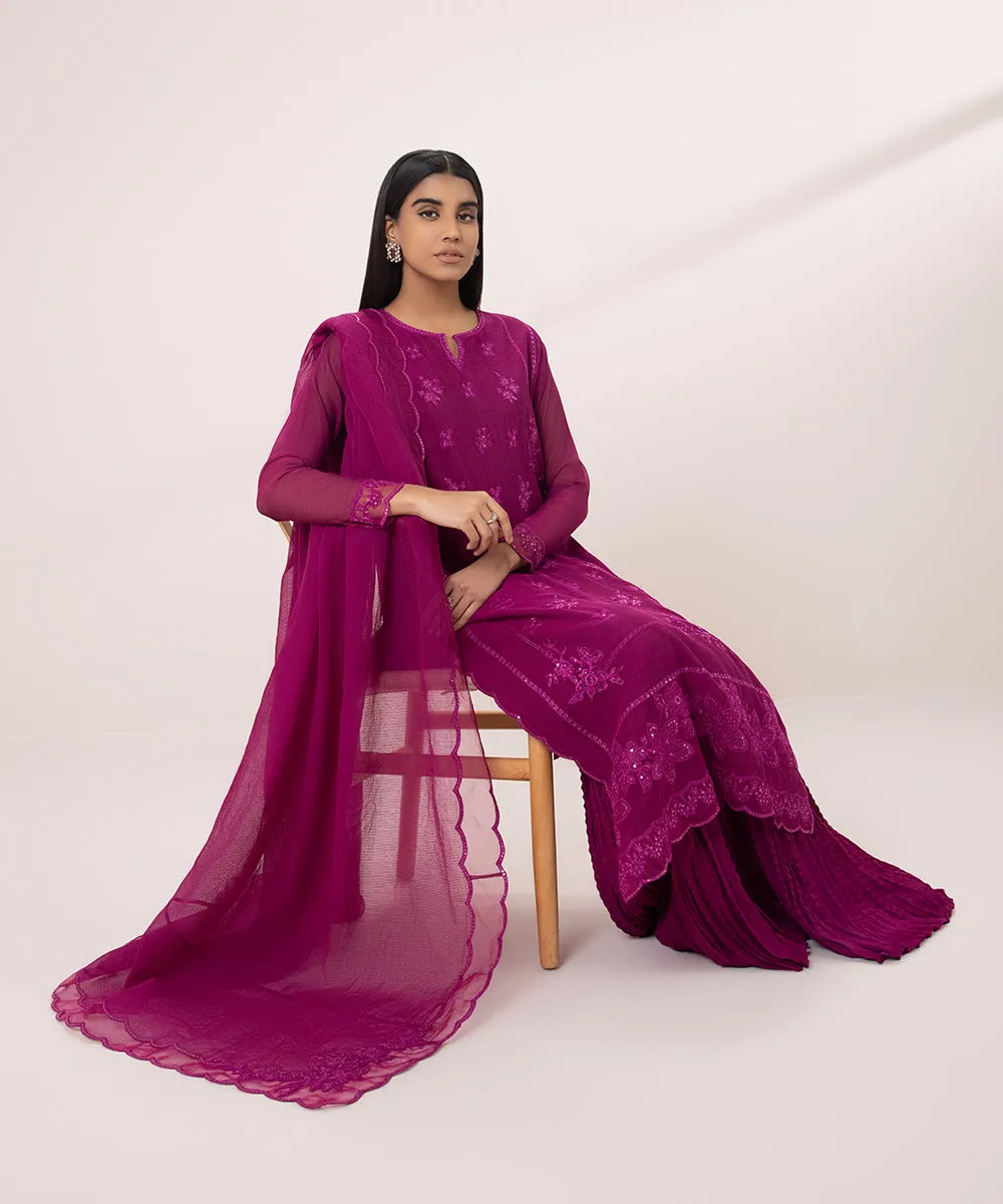 3 Piece - Embroidered Khaddi Net Suit