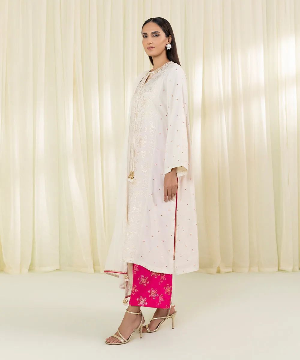 3 Piece - Embroidered Raw Silk Suit