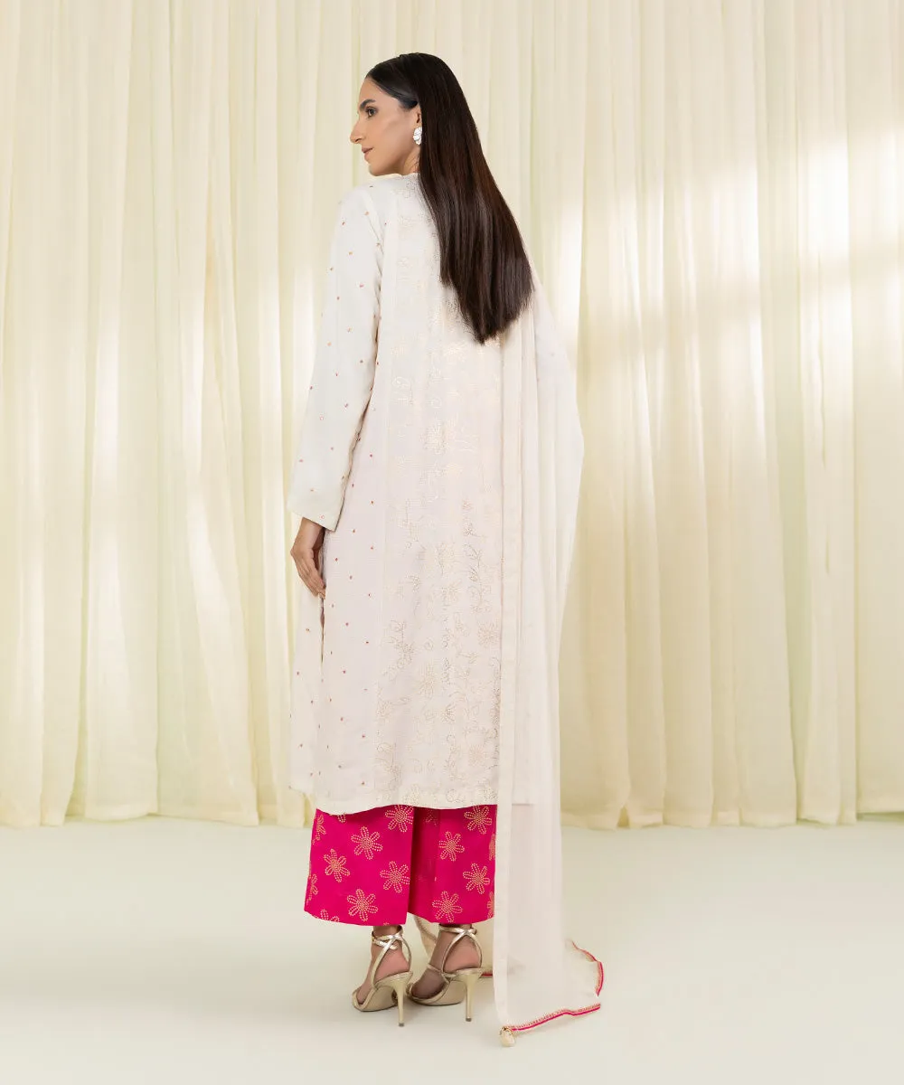 3 Piece - Embroidered Raw Silk Suit