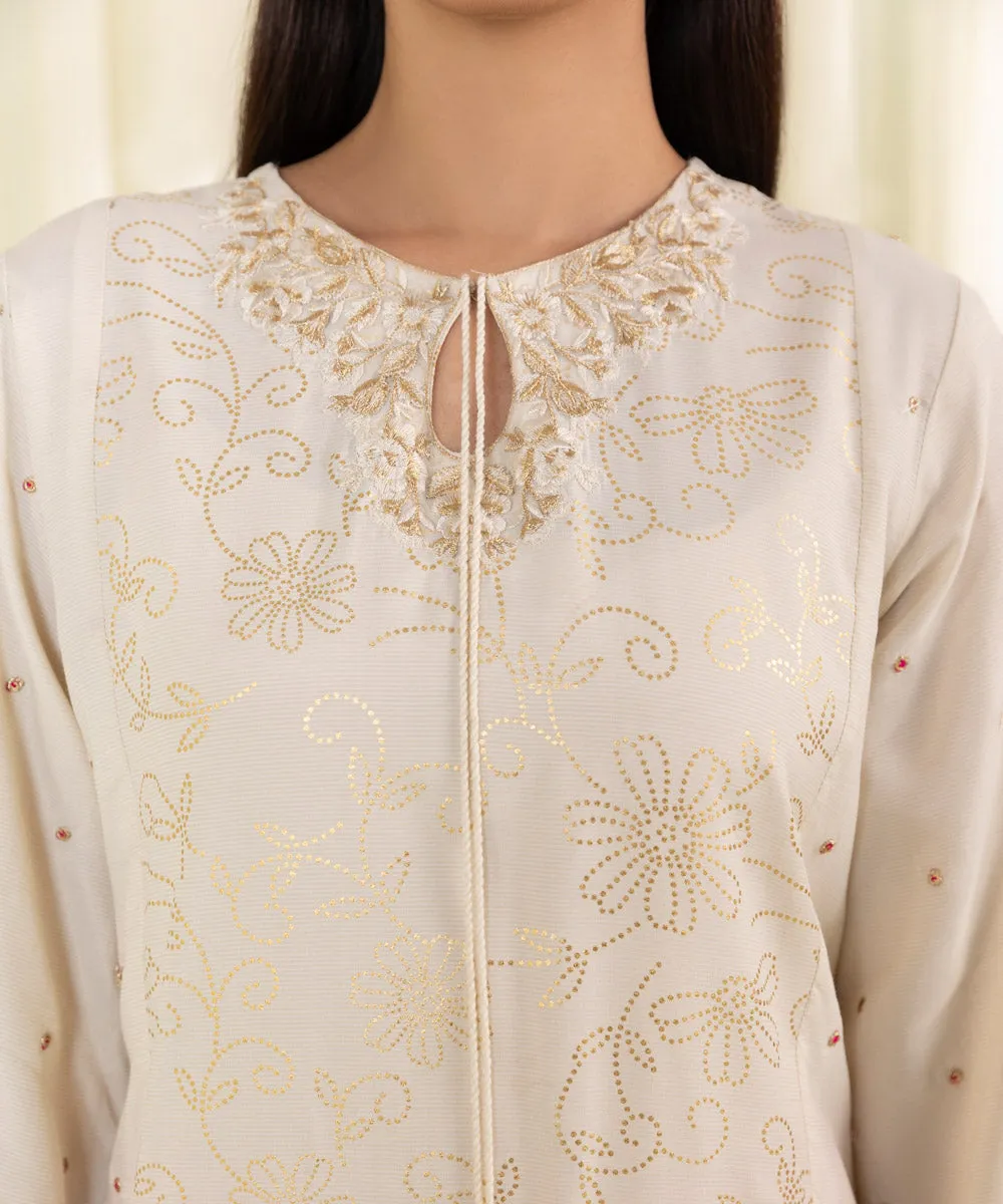 3 Piece - Embroidered Raw Silk Suit