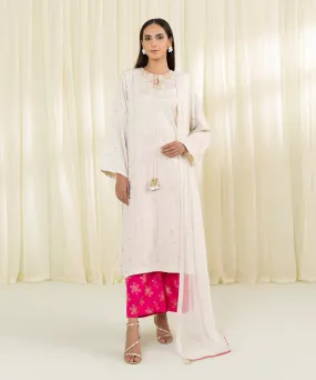 3 Piece - Embroidered Raw Silk Suit