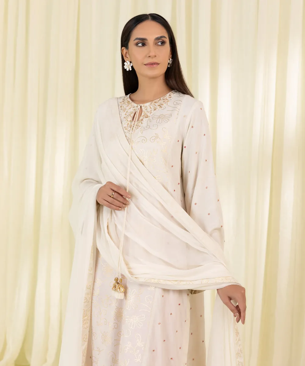 3 Piece - Embroidered Raw Silk Suit