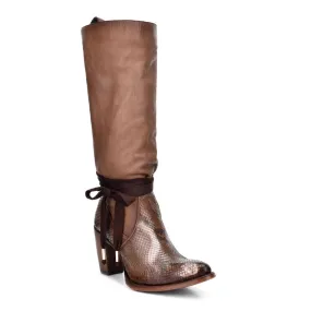 3F42PH - Womens Cuadra Brown Python Skin Knee-High Western Cowgirl Boots