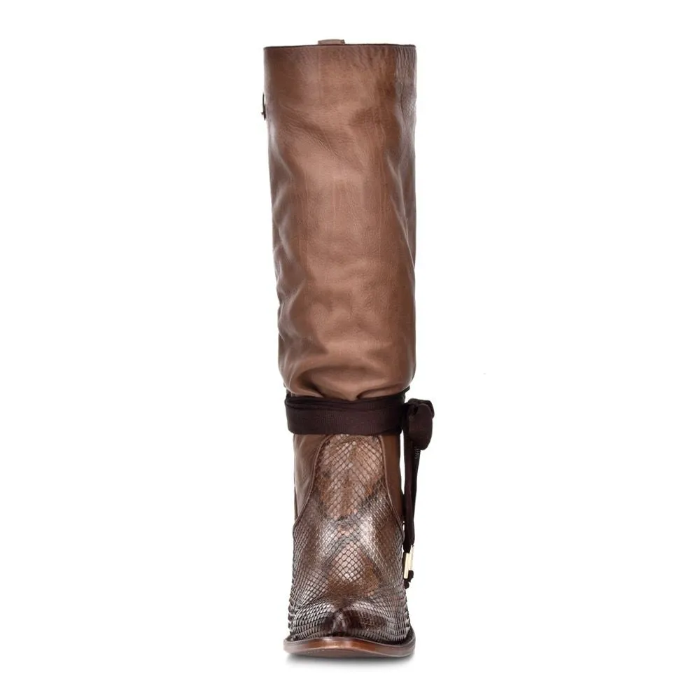 3F42PH - Womens Cuadra Brown Python Skin Knee-High Western Cowgirl Boots