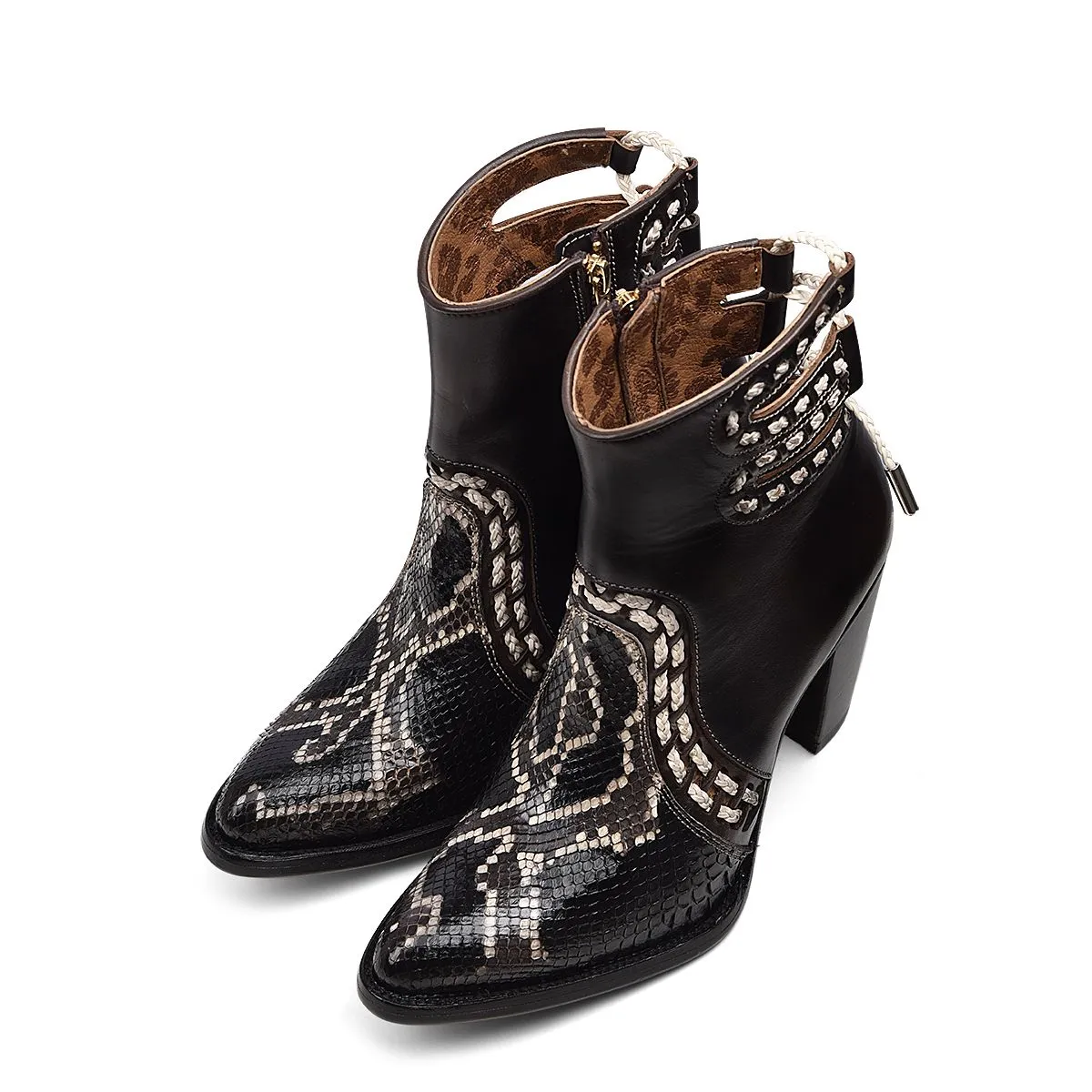 3F93PH - Cuadra black fashion phyton leather ankle boots for women.