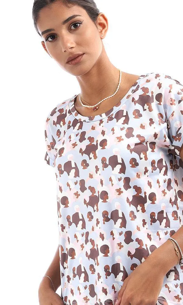 94900 Women Patterned Short Sleeves Multicolour Tee