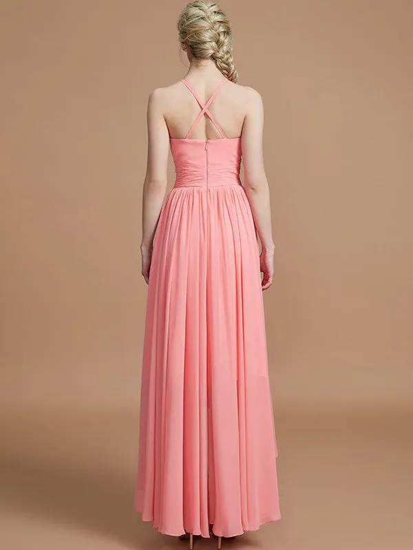 A-Line Halter Asymmetrical Sleeveless Chiffon Bridesmaid Dresses