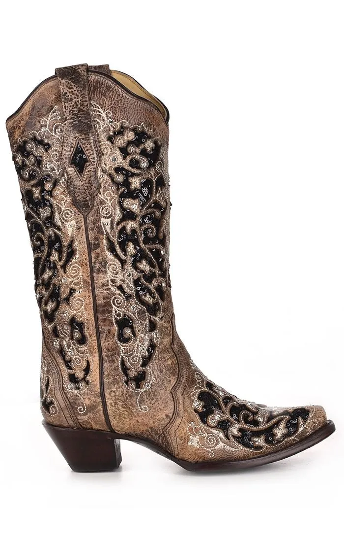 A3569 - Corral brown western cowgirl leather boots for women