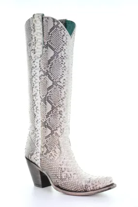 A3789 - Corral white western cowgirl python knee high boots for women