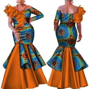 African Party Dress, Slash Neck Dress