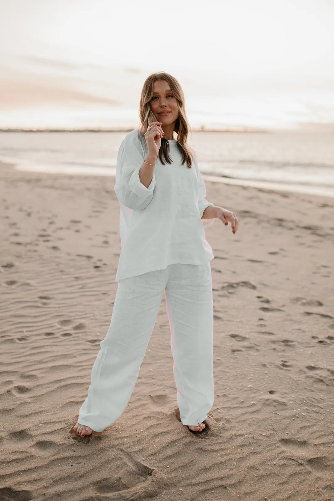 Allegra Linen Top in Dove White