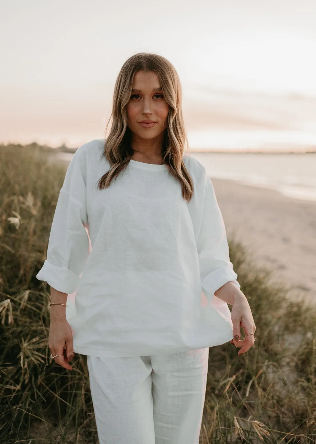 Allegra Linen Top in Dove White