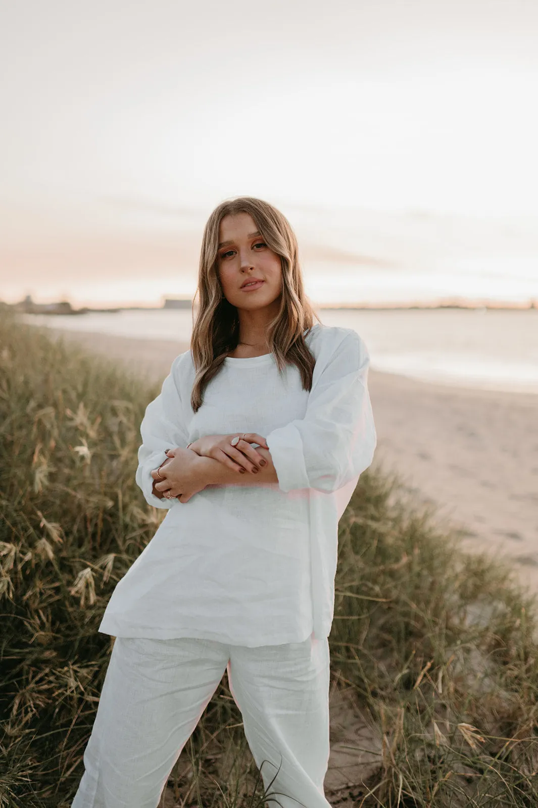 Allegra Linen Top in Dove White