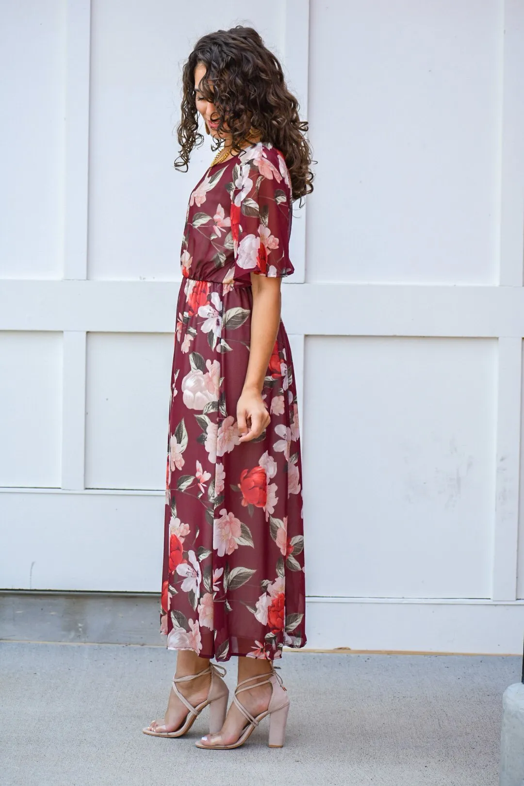 Another In The Fire Maroon Floral Maxi Dress