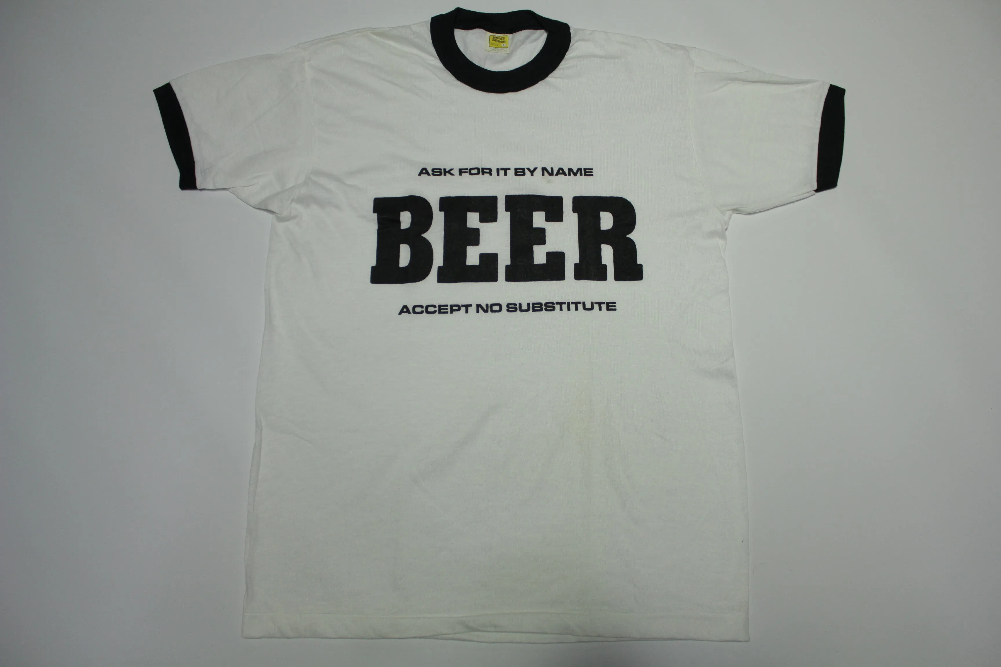 Ask For It By Name Beer Accept No Substitute Vintage 80's Velva Sheen Ringer T-Shirt