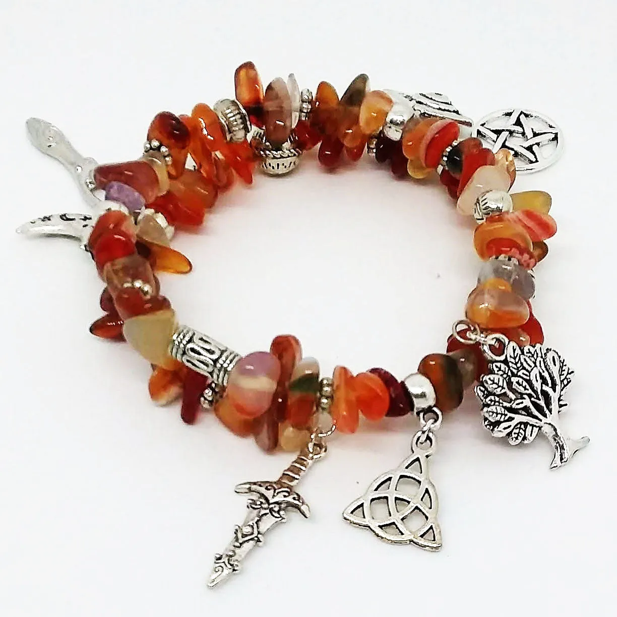 AVBeads Gemstone Beaded Charm Bracelet Wicca and Pagan Jewelry Bangle Wrap Agate