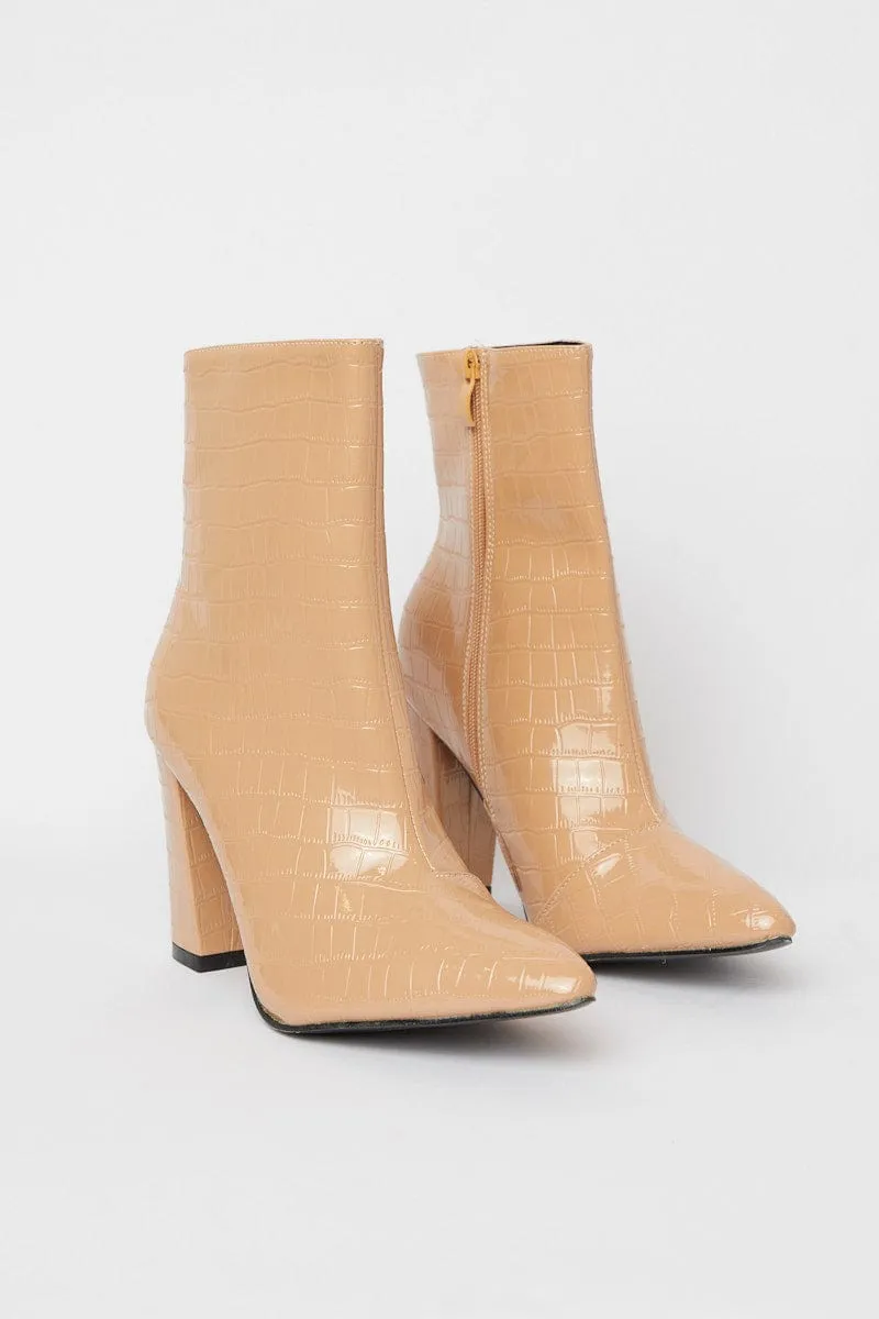 Beige Ankle Boots in Croc