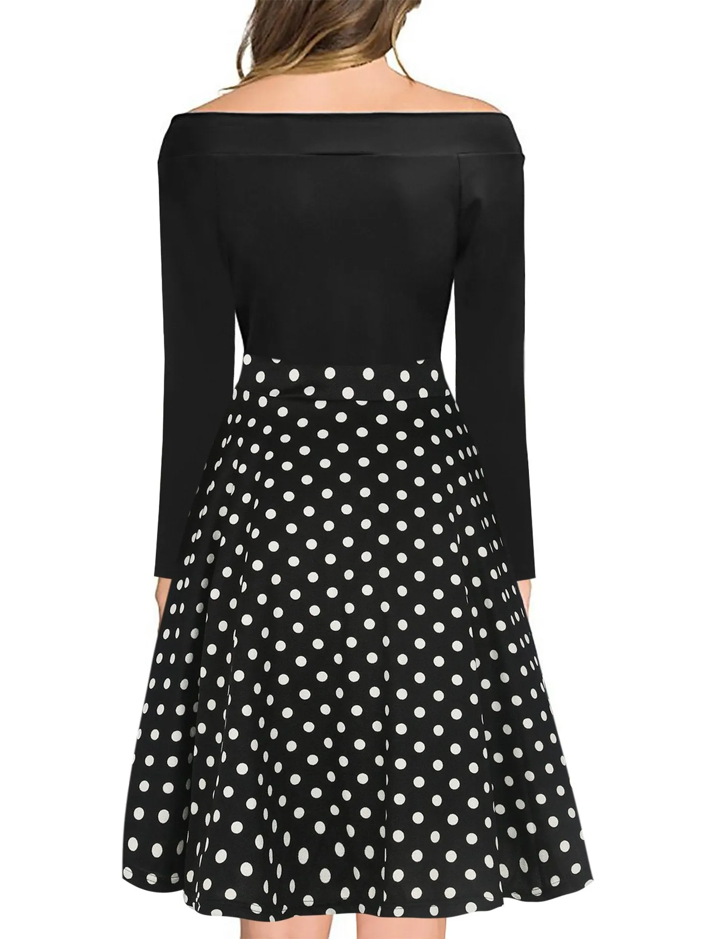 Black Bodice Contrast Off-Shoulder Dress