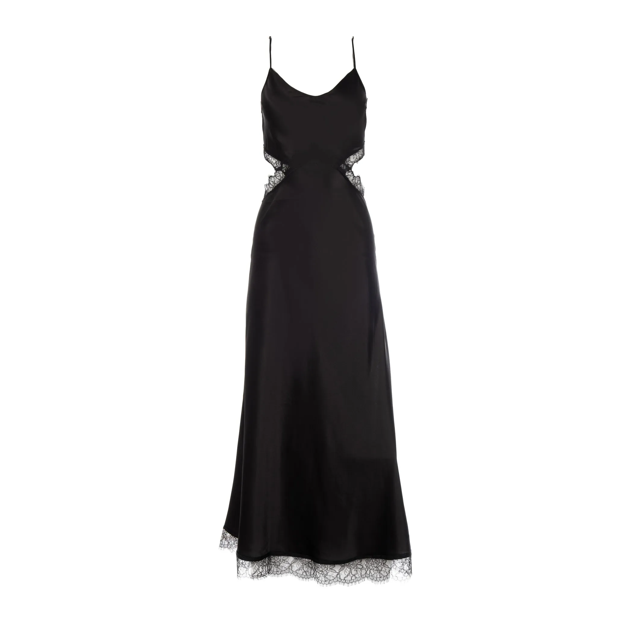 Black Lace Cut-out Long Silk Slip Dress