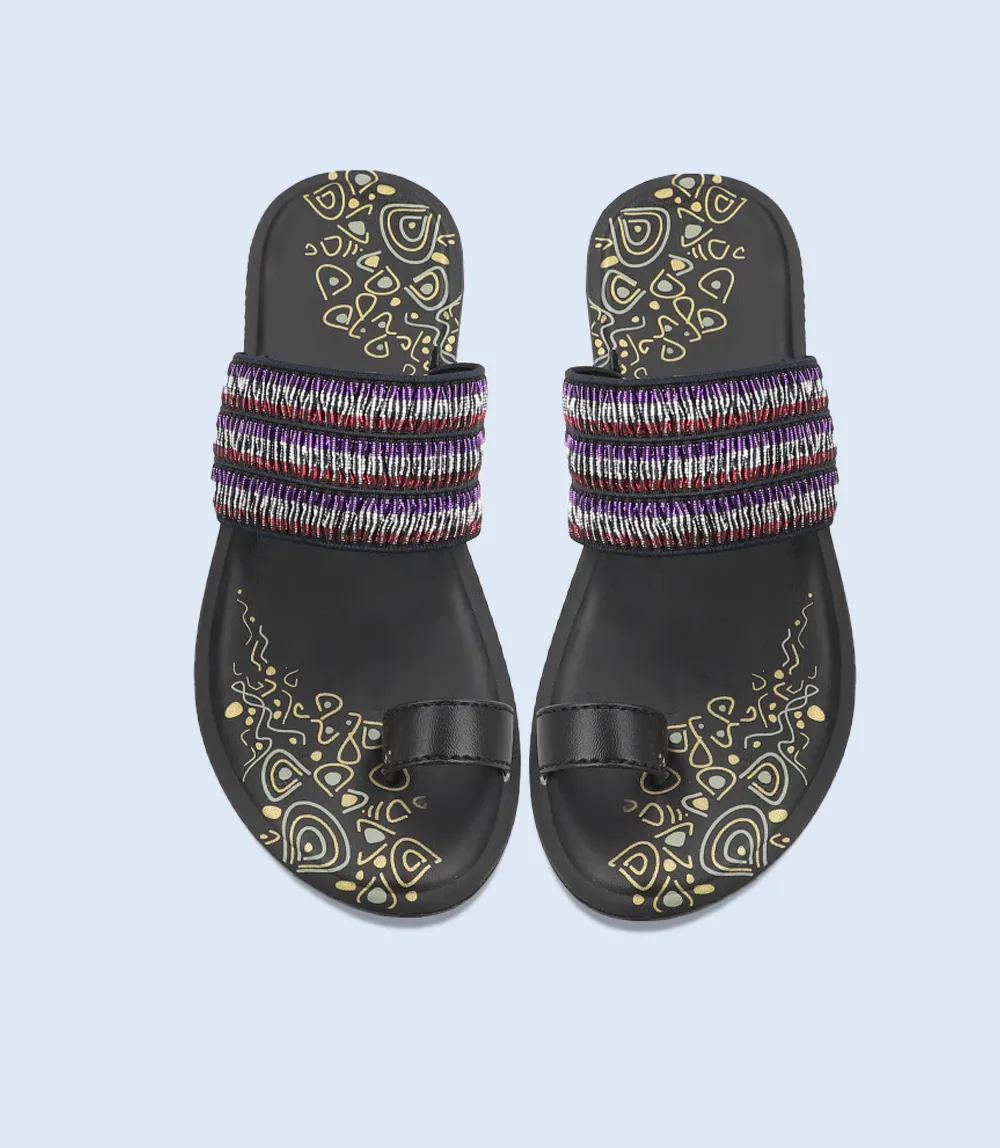 BW9377-BLACK-Women Casual Chappal