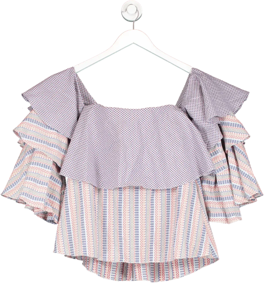 Caroline Constas Blue Off The Shoulder Tiered Ruffle Top UK S