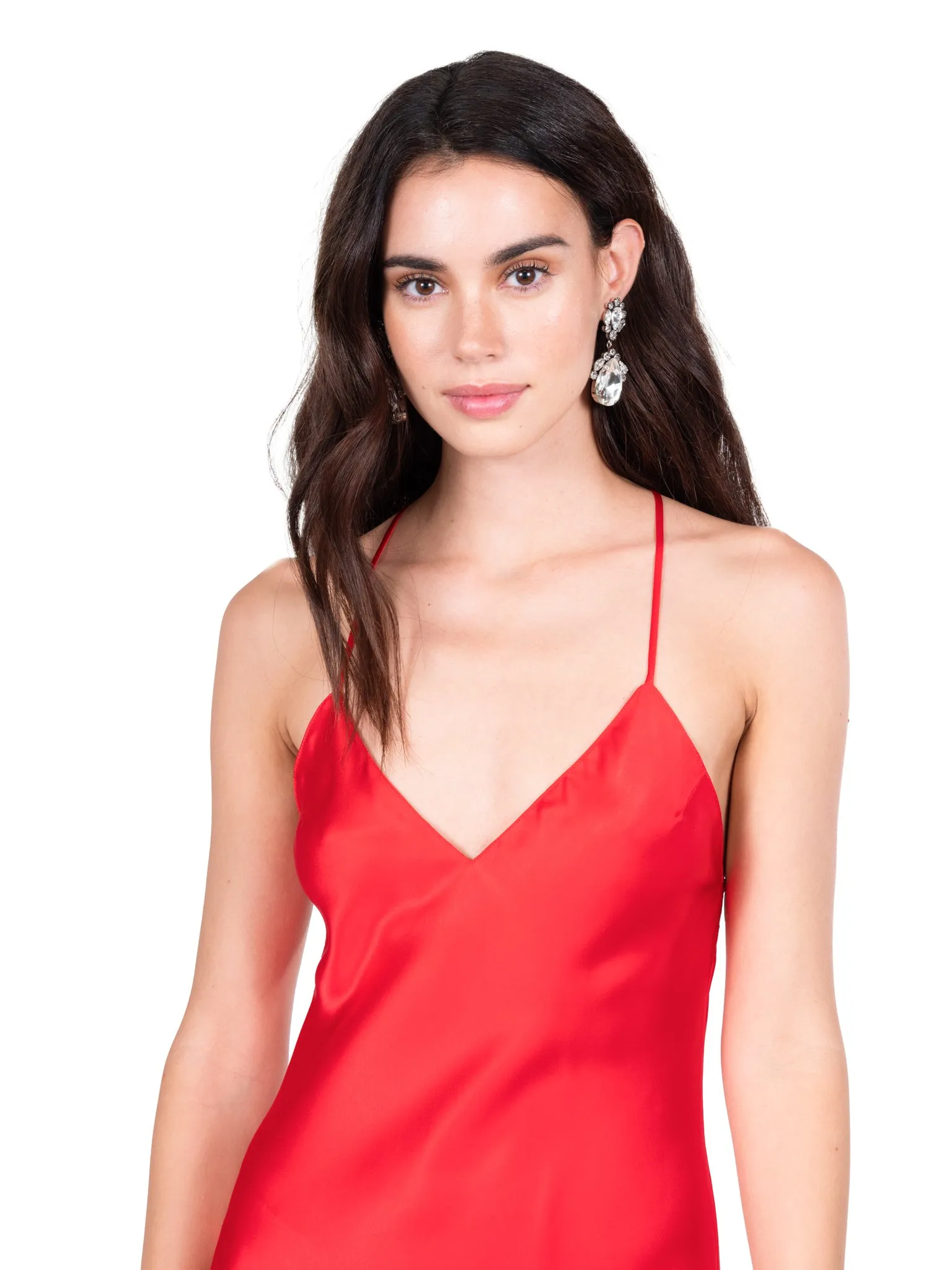 Crimson Red Open Back Cross Strap Midi Slip Dress