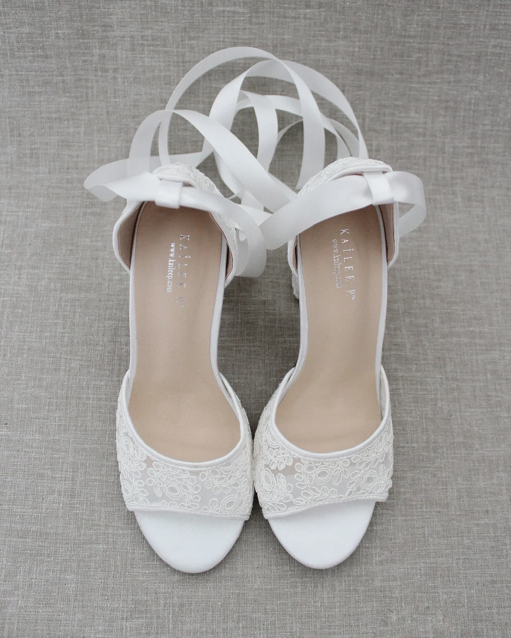 Crochet Lace Block Heel Sandals with Ballerina Lace Up