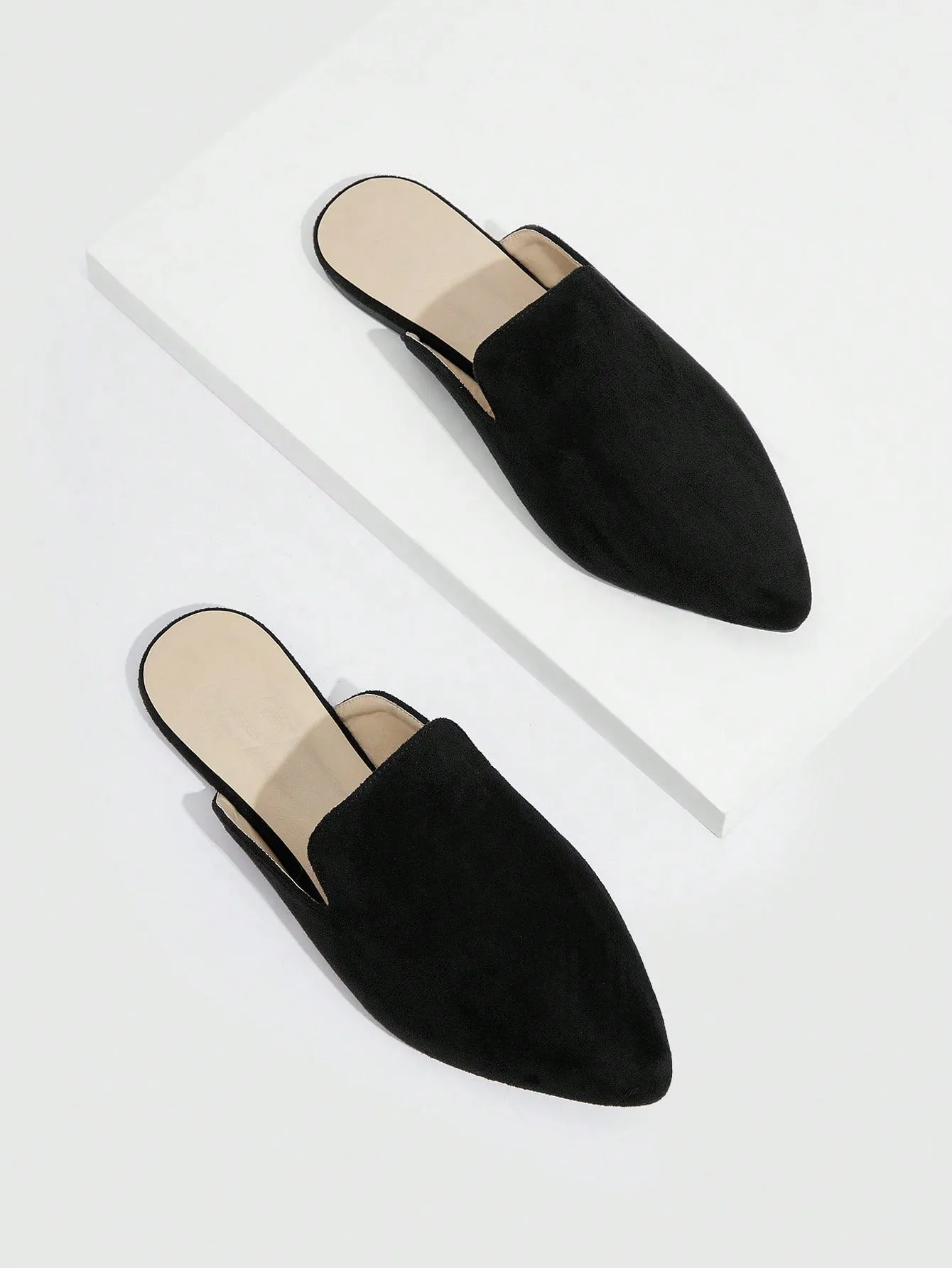 CUCCOO BIZCHIC Woman Shoes Minimalist Point Toe Comfrontable Home Flats, Elegant Black Faux Suede Mules For Summer Vacation Shoes Summer Sale Elegant Flats Back To School Shoes College Student Shoes