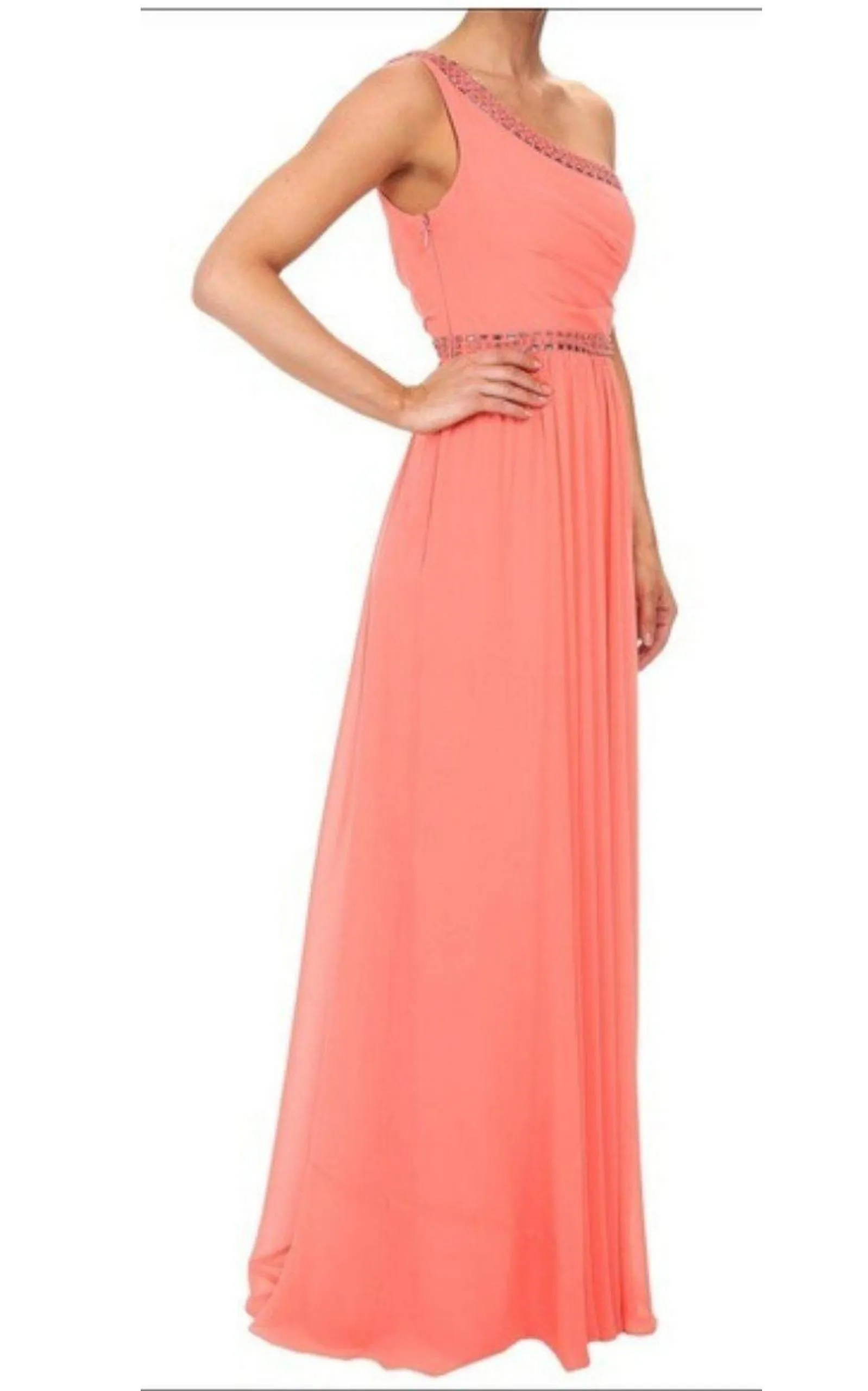 Daniele Coral One Shoulder Embellished Gown