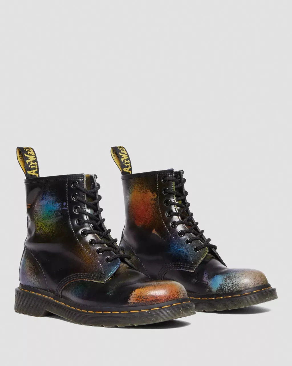 Doc Martens UNISEX 1460 FOR PRIDE RUB OFF LEATHER LACE UP BOOTS (BROWN MULTI RAINBOW RUB OFF)