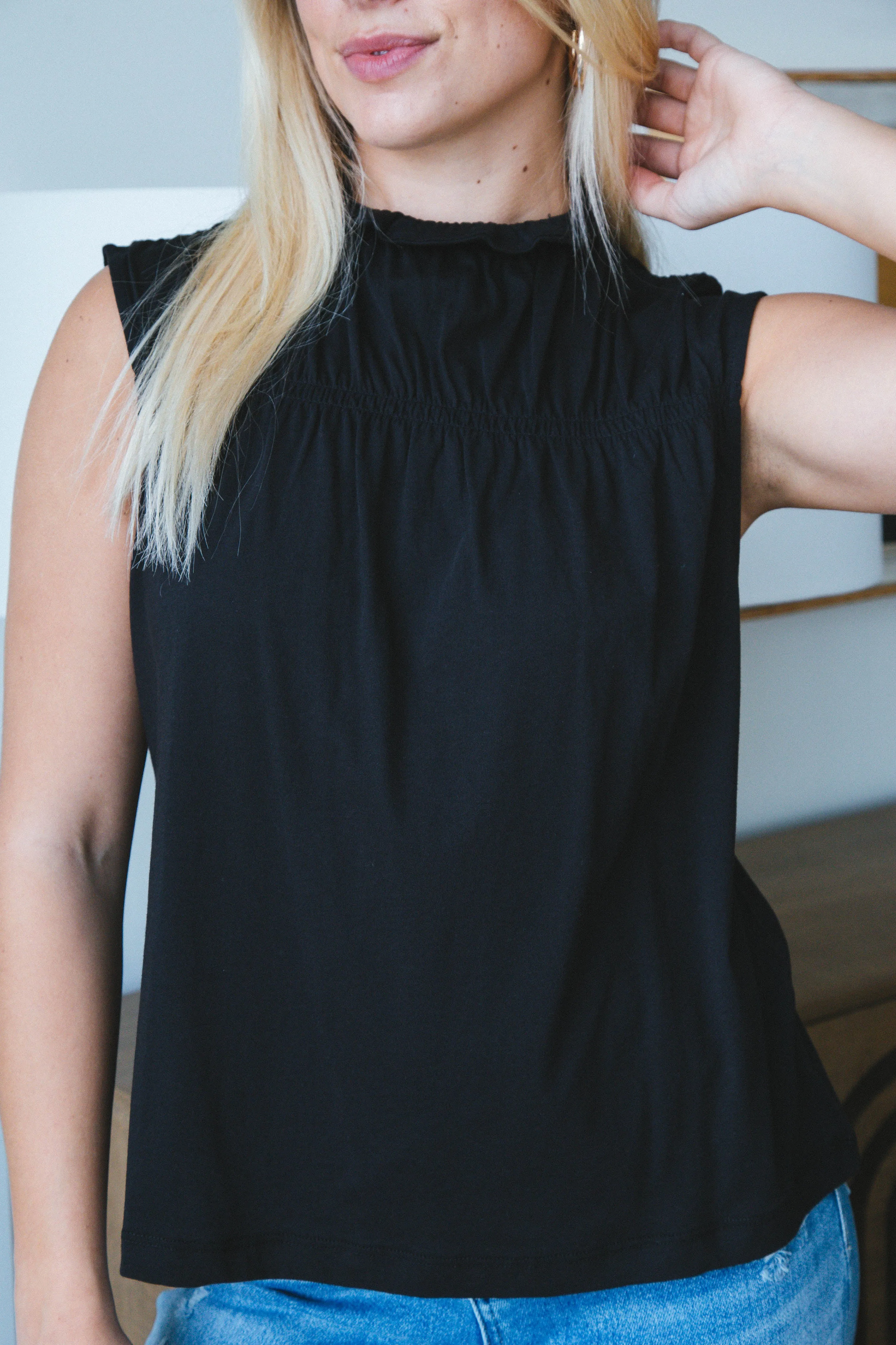 Eliza Sleeveless Shirred Top, Black | Sanctuary