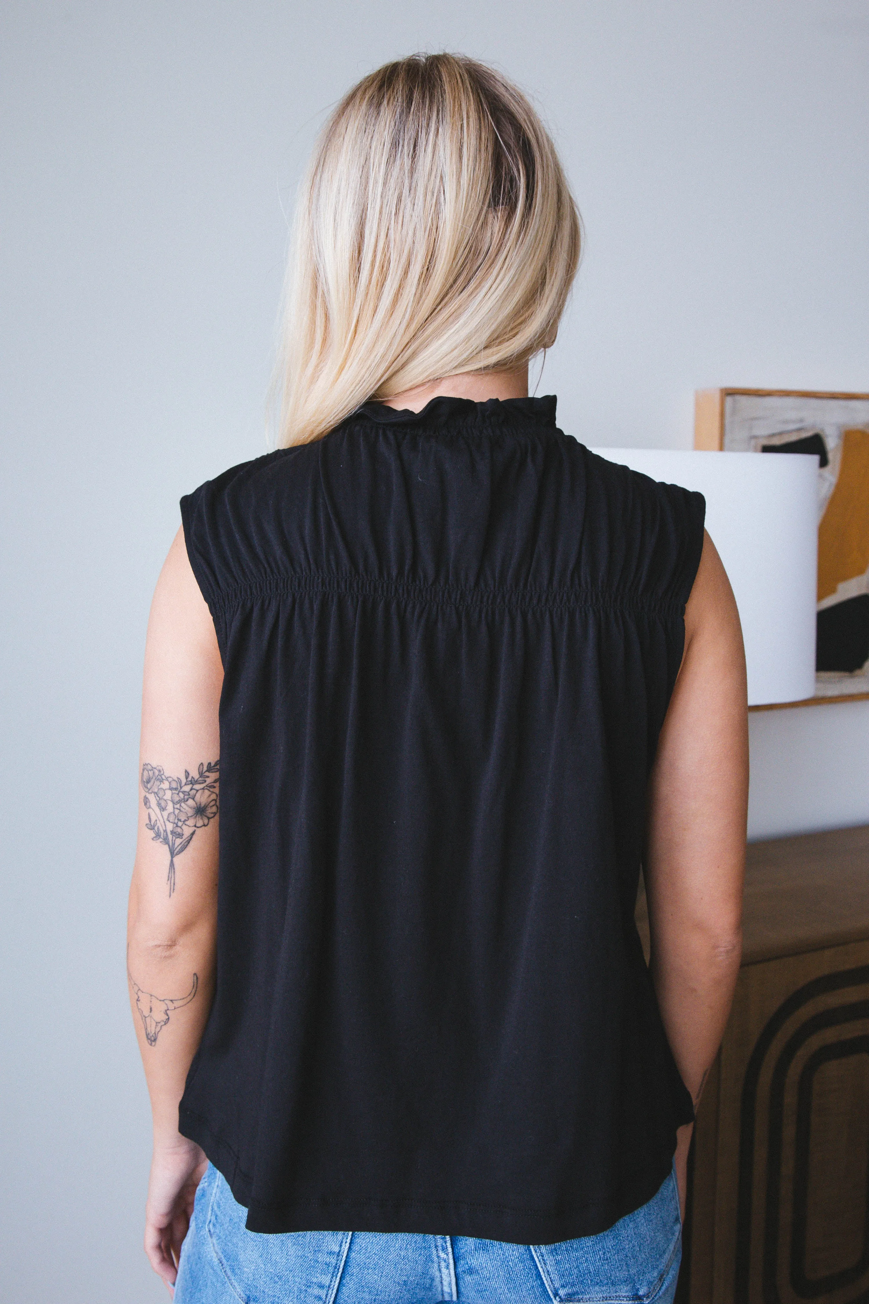 Eliza Sleeveless Shirred Top, Black | Sanctuary