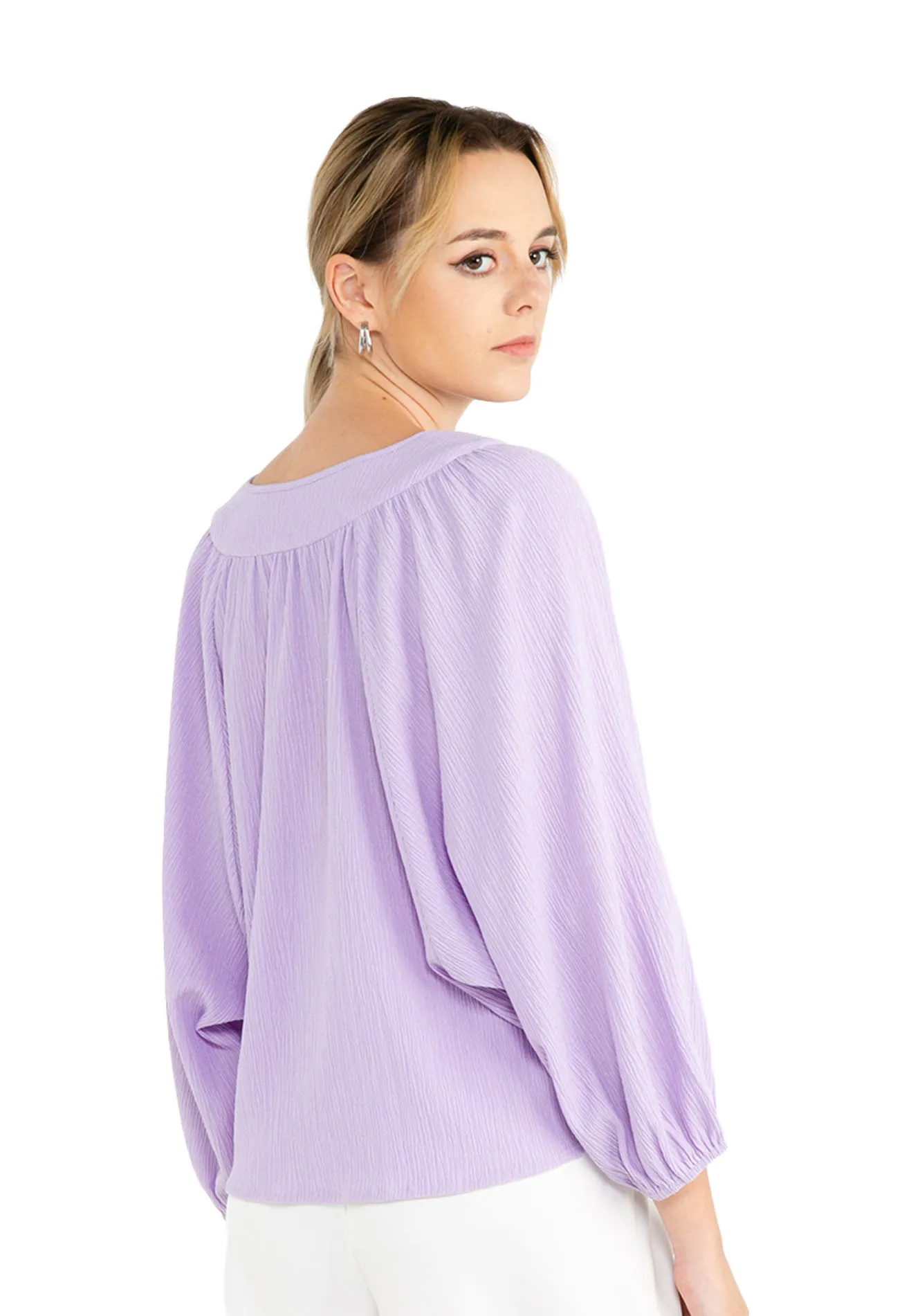 ELLE Apparel Dolman Sleeves Front Tie Blouse