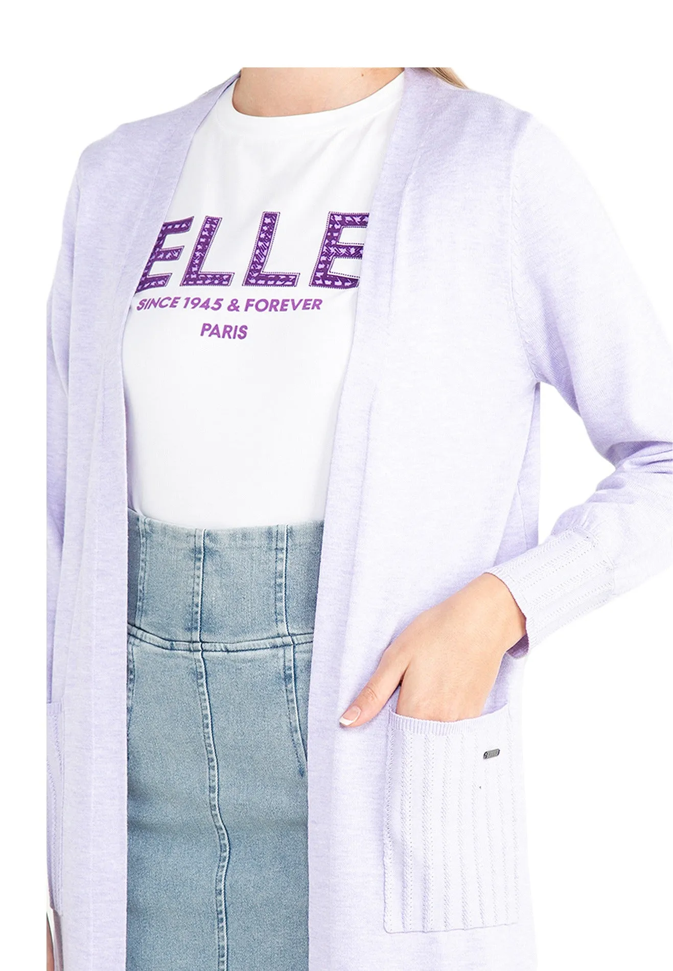 ELLE Apparel Drop Shoulder Buttonless Long Knit Cardigan