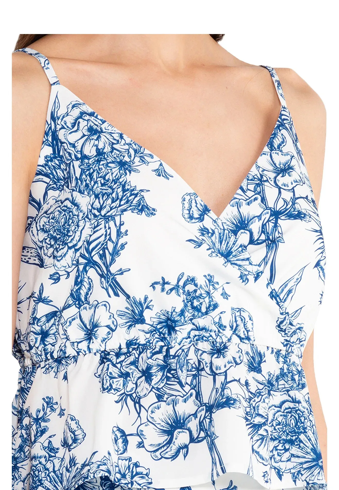 ELLE Apparel Floral Printed Strap Wrap Crop Top