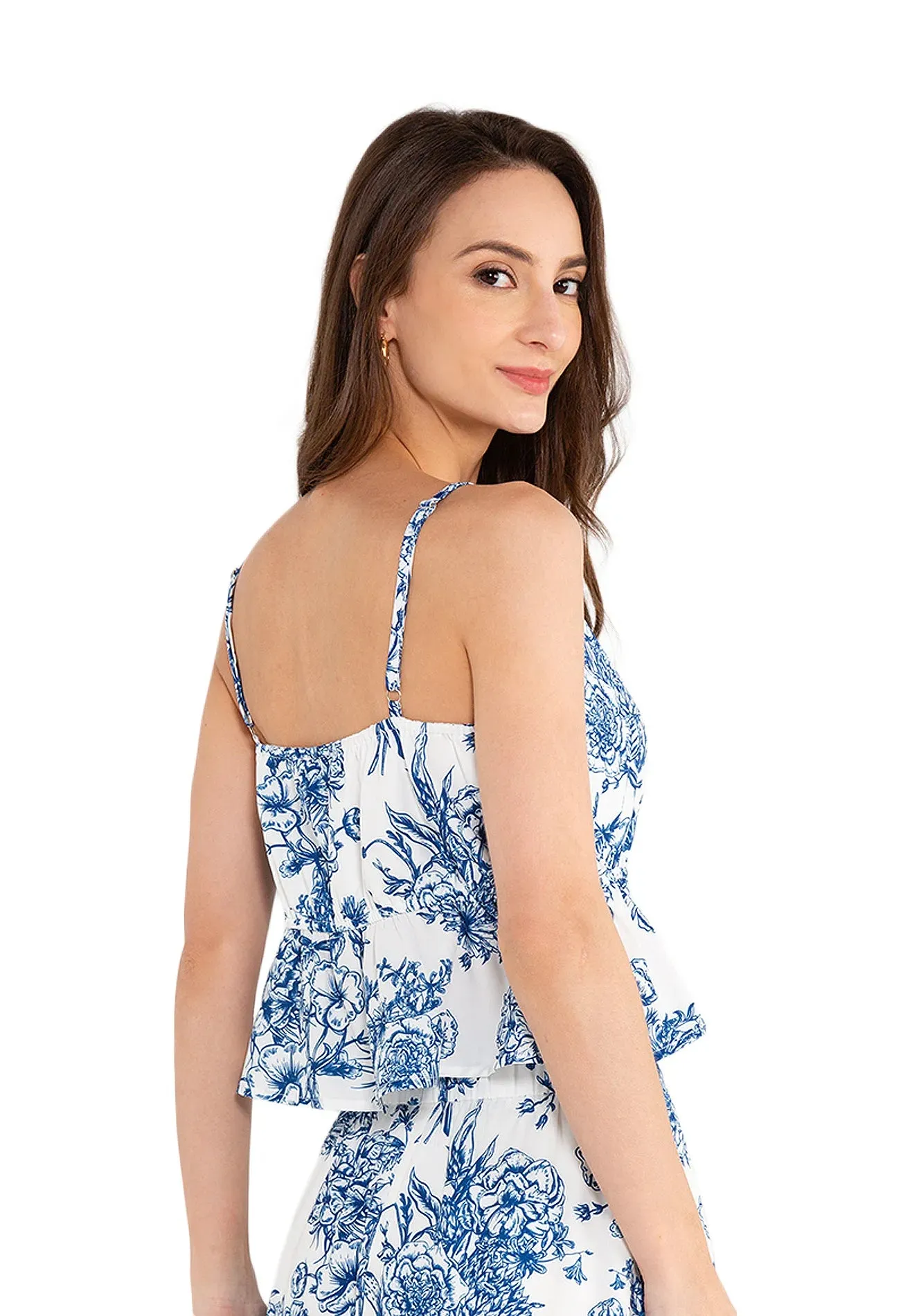 ELLE Apparel Floral Printed Strap Wrap Crop Top