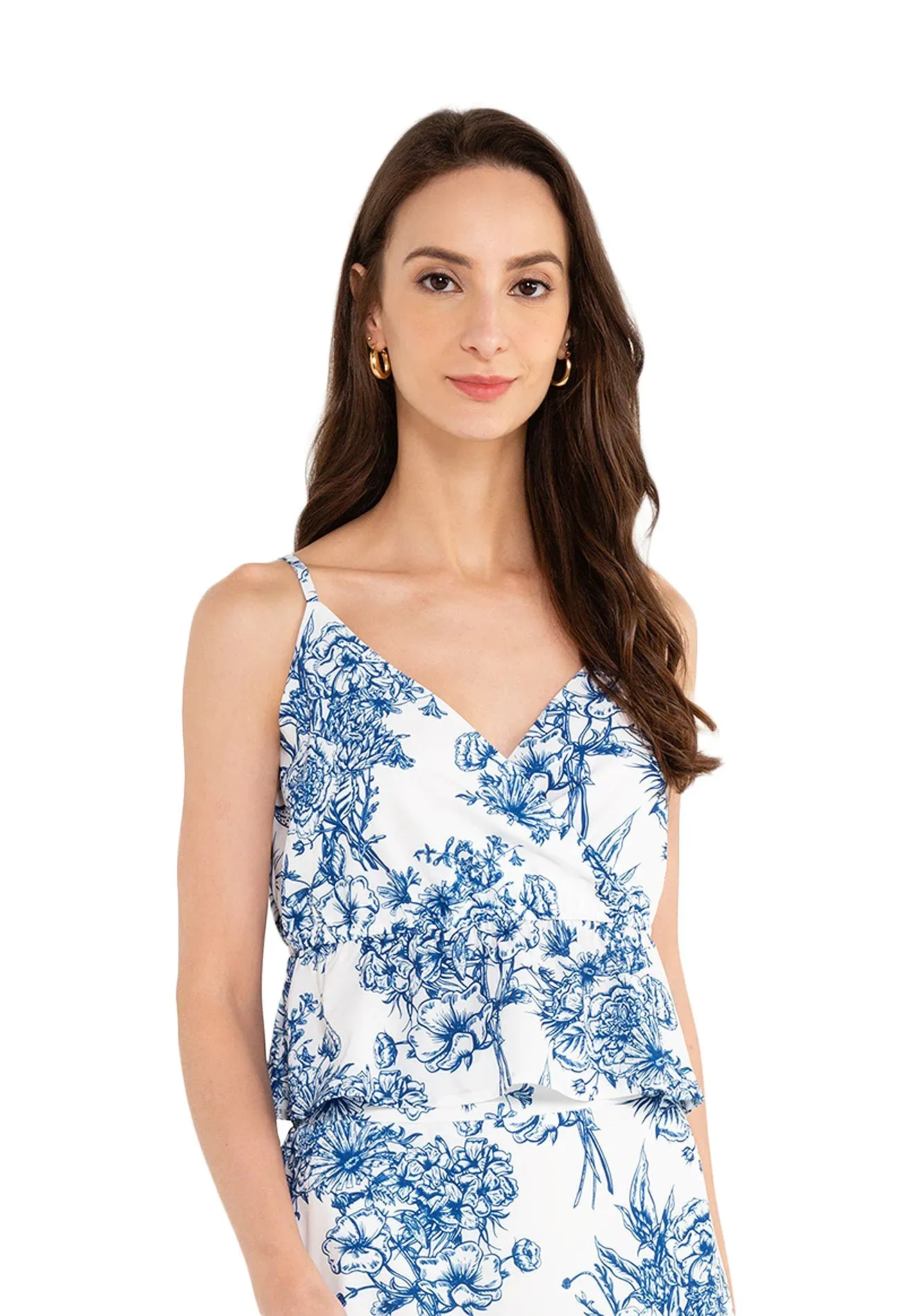 ELLE Apparel Floral Printed Strap Wrap Crop Top