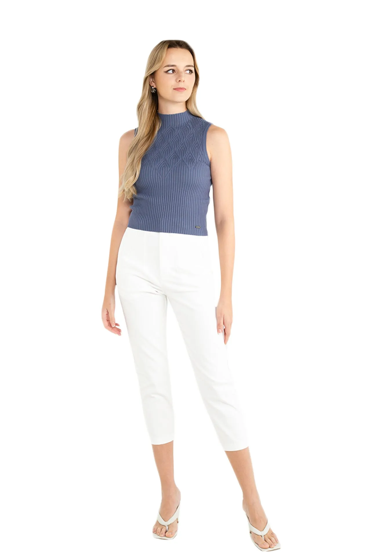 ELLE Apparel High Neck Sleeveless Yarn Knit Top