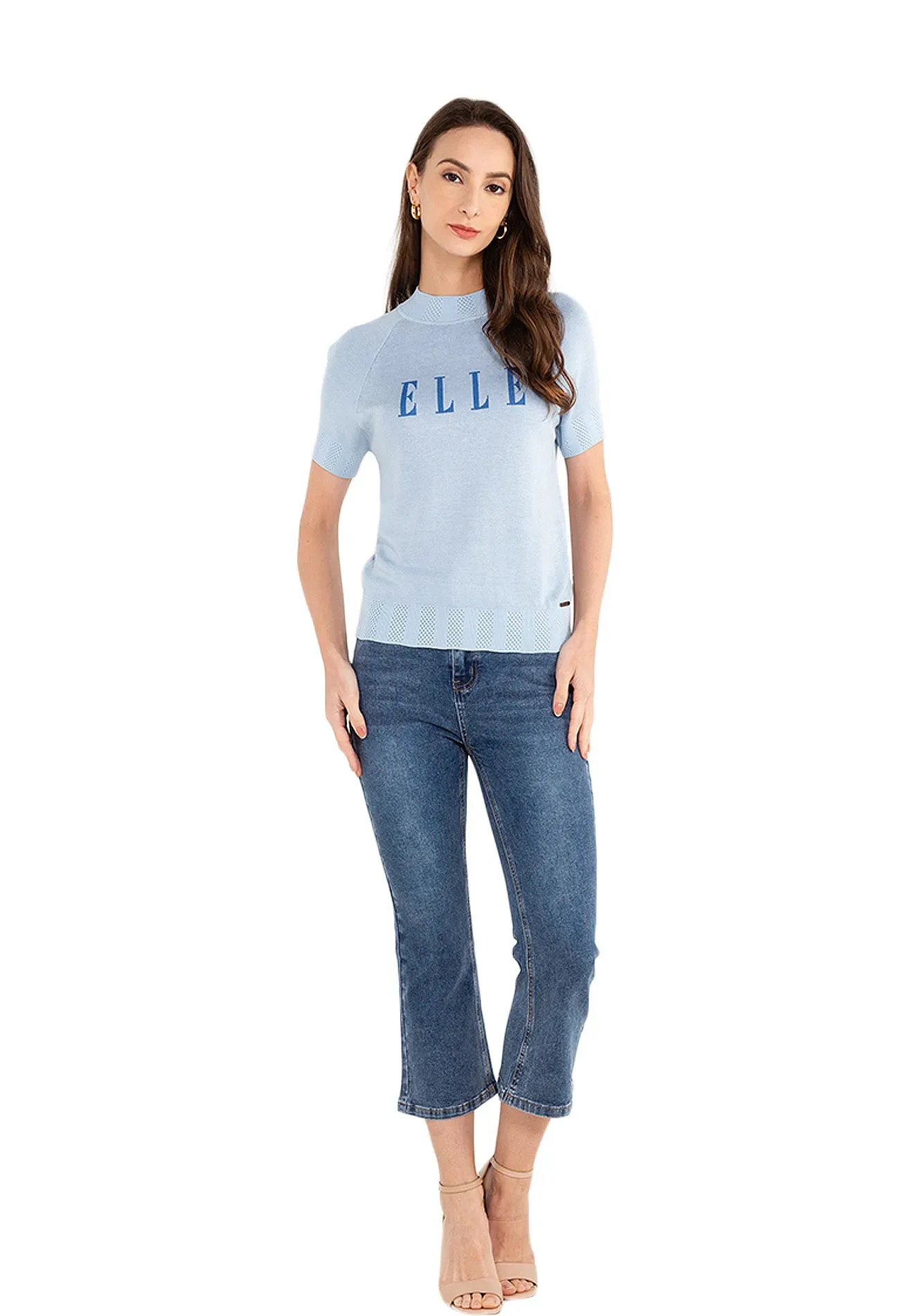 ELLE Apparel Knitted Crew Neck Logo Top