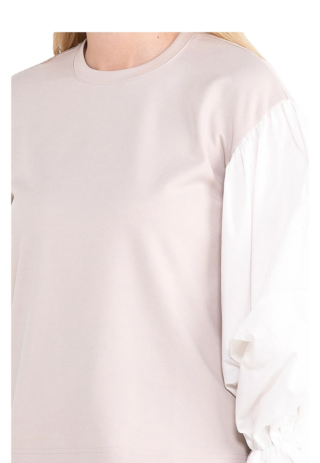 ELLE Apparel Puff Sleeves Knit And Poplin Top