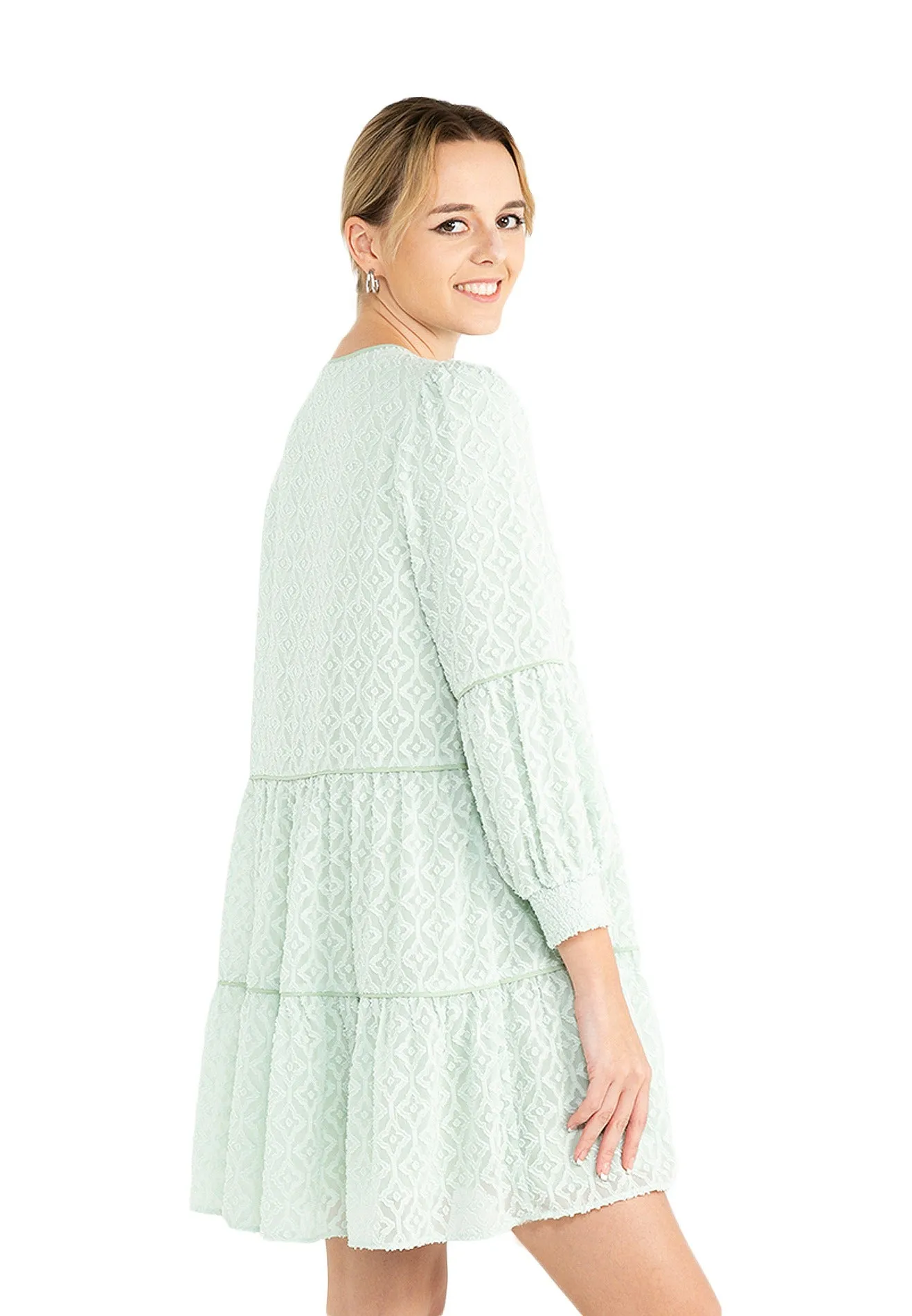 ELLE Apparel Tufted Lace Puff Sleeves Mini Dress